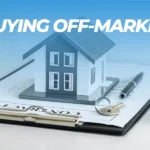 A small model of a house sits on a clipboard with a contract, next to a pen, a set of keys, and two stacks of hundred-dollar bills. At the top, the text "BUYING OFF-MARKET" highlights a lucrative opportunity at Palace Auctions.