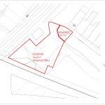Property for sale by Auction A detailed site plan showing the boundaries of two parcels of land, outlined in red, labeled K540021 (46.25m²) and K530708 (43.07m²), sold by their owners. Various surrounding structures and streets are depicted, along with directional arrows and measurement annotations. Presented by Palace Auctions