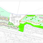A detailed site plan depicts a residential area on the left, a central parking space, and a recreational or educational facility on the right. It also highlights A Block of premodernity agricultural land at Dunoon in Scotland with some significant hope value, available for sale by Auction with Palace Auctions.
