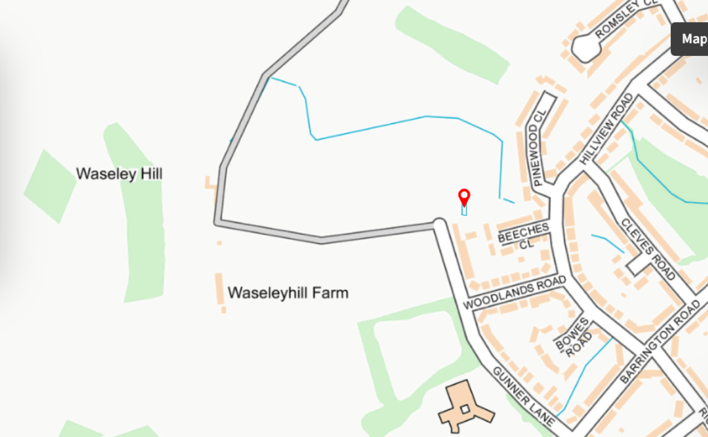 Rubery Map Gunner Lane, Waseley Hill - A Tranquil Residential Area with Natural Beauty