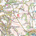 Property for sale by Auction A detailed topographical map showing Warlingham, Woldingham, and surrounding areas. The map includes roads, pathways, contour lines indicating elevation, various landmarks, and specific locations marked with numbers and symbols. Presented by Palace Auctions