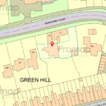 Property for sale by Auction A map highlighting a property on Green Hill with a red marker. The map shows surrounding buildings, roads, and property boundaries, including Barrowby Road to the north and a row of closely spaced houses to the south. Presented by Palace Auctions