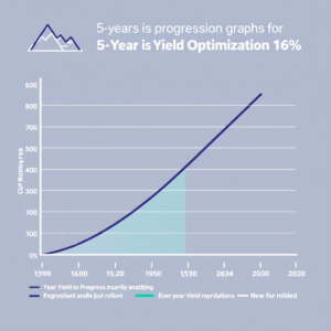 Property for sale by Auction Infographic showing a 5-year progression graph for yield optimization at 16%. The x-axis spans years 1590 to 2020, and the y-axis shows output ranging up to 600 units. Three trend lines depict yield data over time. Presented by Palace Auctions