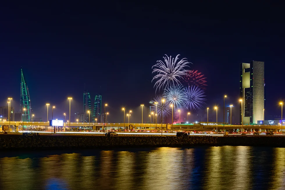 Property for sale by Auction A heartfelt thank you to our Bahraini friends comes alive in a nighttime scene of a city skyline, celebrating 25 years of achievements. Fireworks burst above modern skyscrapers and bridges, reflecting vibrant lights on the water below and creating a festive atmosphere as we look ahead. Presented by Palace Auctions