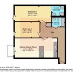 Property for sale by Auction Floor plan of an apartment with two bedrooms, a kitchen/living room, a bathroom, an en-suite bathroom, and a hall. The total area is 77.4 sq.m. (833 sq.ft.). Measurements and orientations are labeled for each area. Presented by Palace Auctions