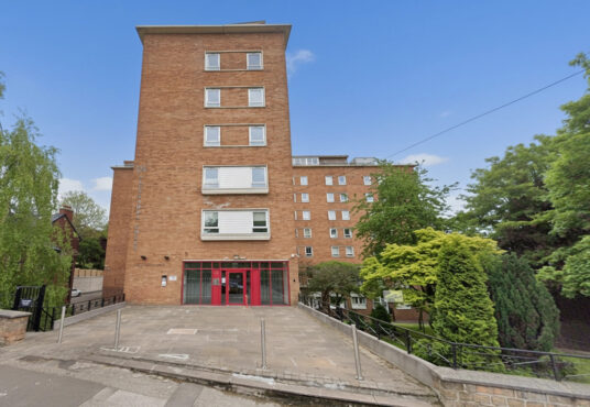 Property for sale A brick building with red doors, perfect for a Nottingham one-bedroom flat investment. Presented by Palace Auctions
