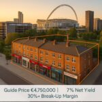 Property for sale A brick commercial building with orange-trimmed storefronts near Wembley Stadium and the London Designer Outlet, this Wembley HA9 mixed-use block offers a guide price of €4,750,000, 7% net yield, and 30%+ break-up margin. Presented by Palace Auctions