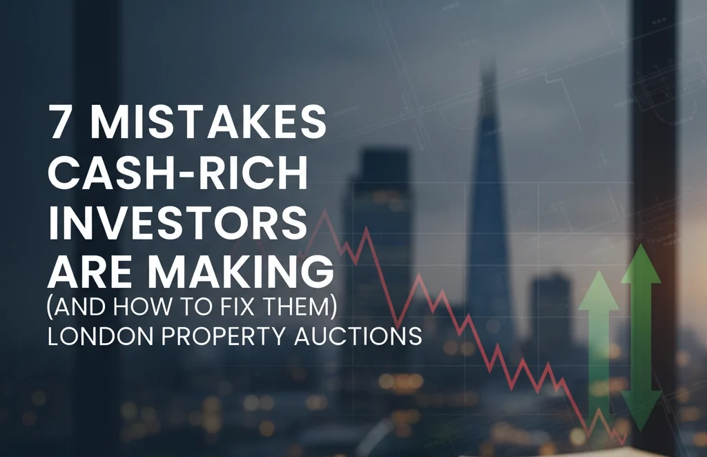 Property for sale A gavel and paperwork on a desk with a blurred cityscape and The Shard in the background. Overlay text reads: 