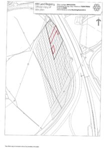 Property for sale A black and white HM Land Registry map titled "Official copy of title plan," showing Iver land plots investment with two outlined parcels in red near intersecting roads in Buckinghamshire. North is indicated by an arrow. Presented by Palace Auctions