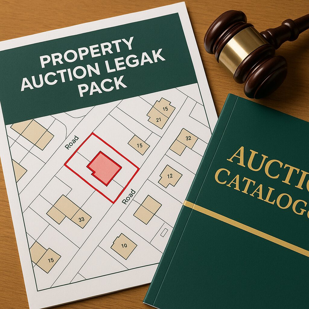 Understanding Legal Packs Guide A Property Auction Legal Pack with a site map, an Auction Catalog book, and a wooden gavel on a wooden surface, suggesting the essential legal packs required for successful property auctions. Presented by Palace Auctions