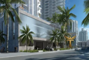 Property for sale Modern city street with tall buildings, palm trees, and parked cars. People walk near the pavement. A gold emblem with "TRANSPARENCY" overlays the image—perfectly capturing the spirit of Luxury JVC Smart Flats and Ra1n Residence JVC flat living. Presented by Palace Auctions