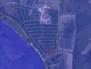 Property for sale A satellite map showing outlined land plots along Black Farm Road and Elmsfield Road, highlighting a triangular plot in red near the bottom centre. A pin marks a site at the top, showcasing Surrey freehold land for sale CR6 near a developed area. Presented by Palace Auctions