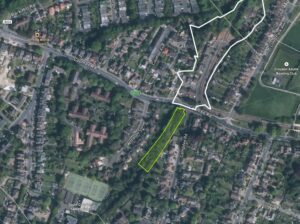 Property for sale A satellite map shows a suburban area with roads, houses, trees, and a green rectangle labelled "Wynne’s Close" near Coombe Road and Campbell Road—potential Croydon brownfield land auction ideal for South London property investment. Landmarks and parks are nearby. Presented by Palace Auctions