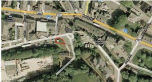 Property for sale A satellite map showing streets and buildings in a suburban area of Rossendale. Bacup Road (A681) runs across the top. A small triangular section of land, near Waterfoot and the Baron Pumping Station, is outlined in red amid greenery beside Callaway Estate. Presented by Palace Auctions
